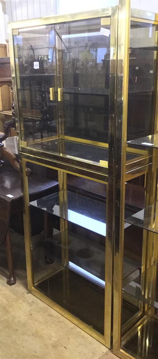 Brass & glass cabinet with matching shelves